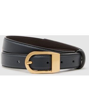 Reiss Leather Curved-Buckle Belt - Blue