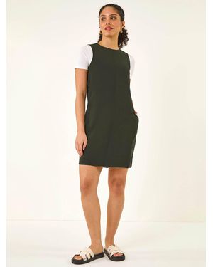 Roman Seam Detail Pocket Shift Dress - Green