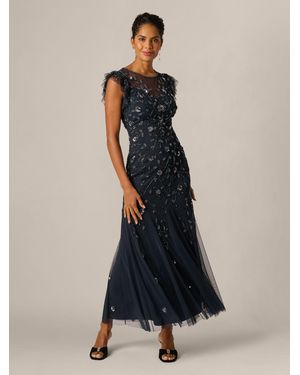 Adrianna Papell Petite Bead Mesh Godet Long Dress - Blue