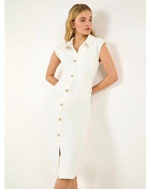 Roman Collared Ribbed Midi Dress - Natural