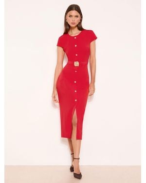 Lipsy Cap Sleeve Button Through Belted Bodycon Midi Dress - Red