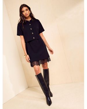 Friends Like These Petite Jersey 2In1 Button Through Lace Hem Mini Dress - Natural