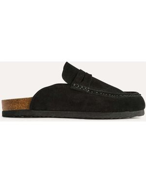 Linzi Poet Suede Leather Mule Loafers - Black