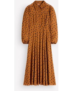 Boden Sheer Yoke Spot Shirt Dress - Brown