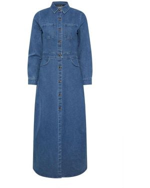 PixieGirl Petite Stretch Maxi Denim Shirt Dress - Blue