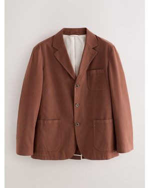 Next Rust Relaxed Fit Cotton Blend Textured Suit Jacket - Brown