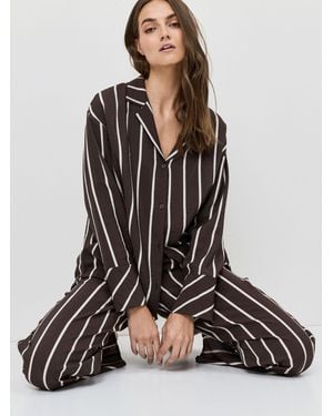 ARUELLE Long Sleeve Stripe Pajama Set - Brown