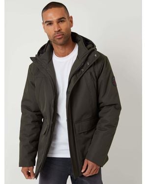 Threadbare Khaki Showerproof Longline Hooded Padded Jacket - Black