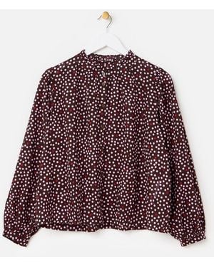 Oliver Bonas Polka Dot Frill Neck Blouse - Red