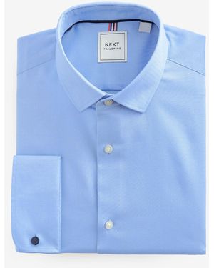 Next Slim Fit Double Cuff Easy Care Textured Smart Shirt - Blue