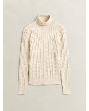 GANT Turtleneck Cotton Cable Knit Sweater - Natural