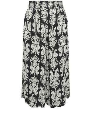 Evans Abstract Print Shirred Waist Pants - White