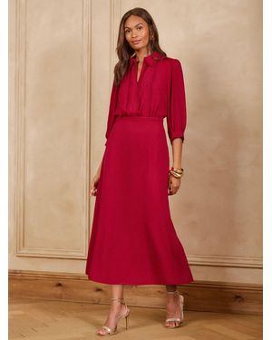 Love & Roses Zip Collar Plain Shirt Dress - Red