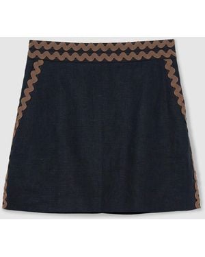 Reiss Mila Linen Wave-Trim Mini Skirt - Blue