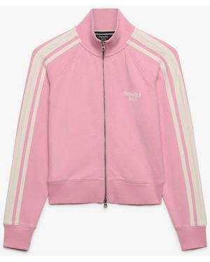 Superdry Cream Side Stripe Zip-Through Sweatshirt - Pink