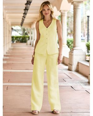 Sosandar Linen Blend Longline Waistcoat - Natural