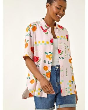 Roman Fruit Print Collared Shirt - White