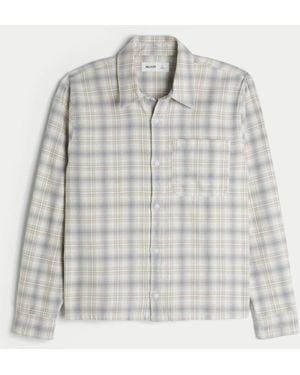 Hollister Flannel Check Button Through Shirt - Gray