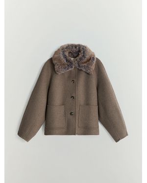 BHOEM Taupe Removable Fur Collar Jacket - Brown