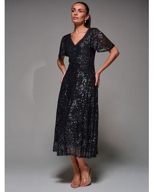 Jolie Moi Sequin Angel Sleeve Fit & Flare Midaxi Dress - Black