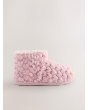 Next Faux Fur Heart Slipper Boots - Pink