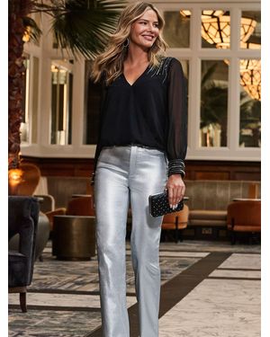 Sosandar Petite Metallic Slim Wide Leg Jeans