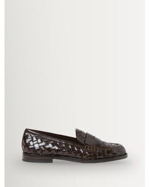 Loeffler Randall Rachel Woven Box Calf Leather Espresso Loafers - White