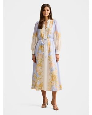 Forever New Forever New Linen Blend Christina Placement Printed Midi Dress - Natur