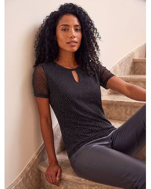 Roman Hotfix Keyhole Stretch Top - Black