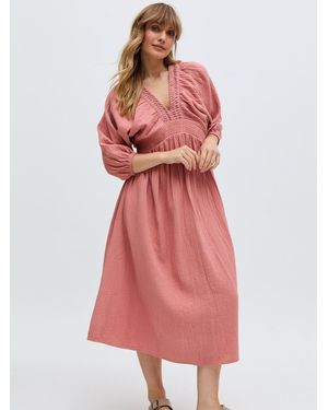 Raffya Soipoi Midi 100% Cotton Dress - Red