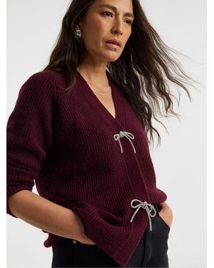 JD Williams Bow Button Knitted Cardigan - Red