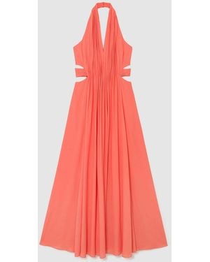 Reiss Cara Petite Halterneck Pleated Maxi Dress - Pink