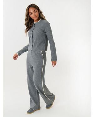 Threadbare Contrast Stripe Wide Leg Tracksuit Set - Gray