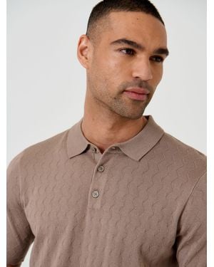 Threadbare Zig Zag Stitch Knitted Polo Shirt - Brown