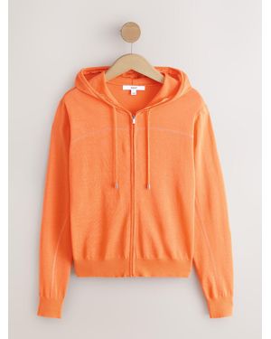 Next Lightweight Sheer Knit Zip Up Hooded Cardigan - Orange