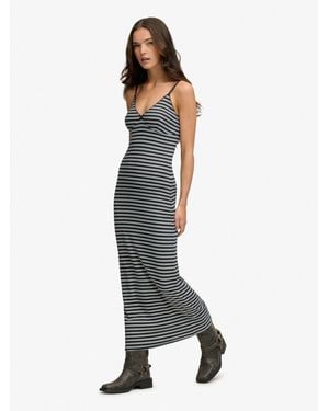 Superdry Stripe Ribbed Jersey Maxi Dress - Blue