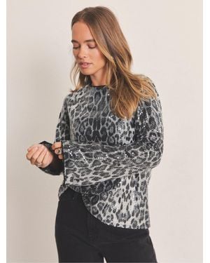 Simply Be Leopard Print Sequin Long Sleeve Top - Gray