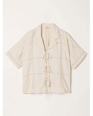 FatFace Fatface Kara Petite Embroidered Linen Shirt - Natural