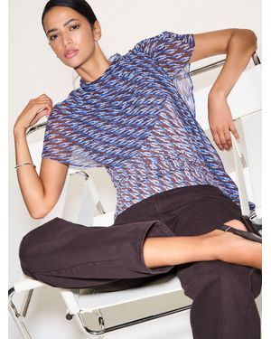 Next Print Short Sleeved Scarf Feature Cape Top - Blue