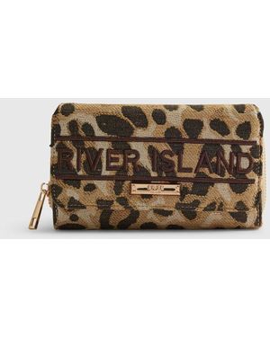 River Island Leopard Flap Zip Around Purse - Brown