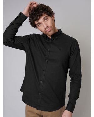 Threadbare Long Sleeve Linen Blend Shirt - Black