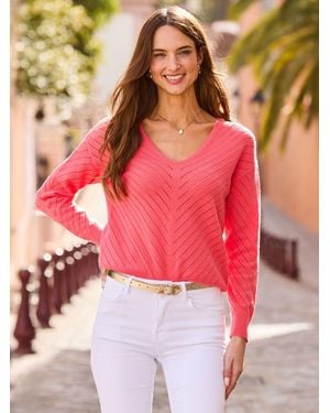 Sosandar Diagonal Pointelle Fine Knit Sweater - Red
