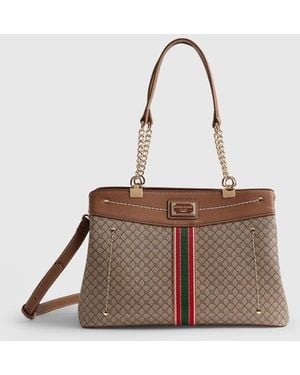 River Island Paneled Monogram Chain Tote Bag - Natural