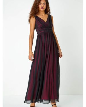 Roman Sleeveless Contrast Mesh Maxi Stretch Dress - Purple