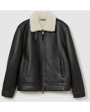Reiss Bursa Leather Shearling-Lined Jacket - Black