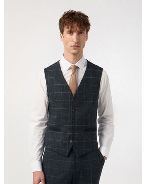 Antique Rogue Dax Herringbone Check Waistcoat - Blue