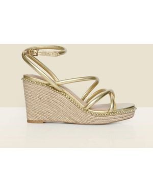 Sosandar Metallic Strappy Stud Embellished Detail Wedge Espadrilles - Natural