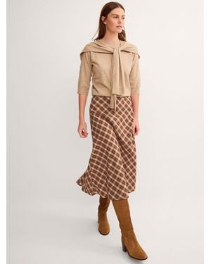Monsoon Frankie Check Print Midi Skirt - Natural