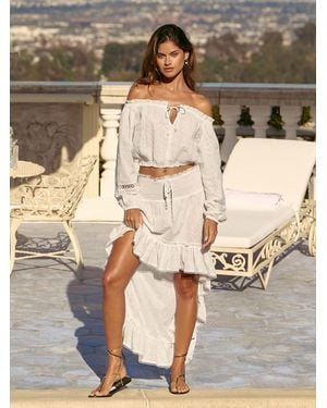 Lipsy Bardot Broderie Trim Detail Top - Natural