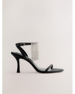 Next Forever Comfort Satin Jeweled Fringe Heeled Sandals - Natural